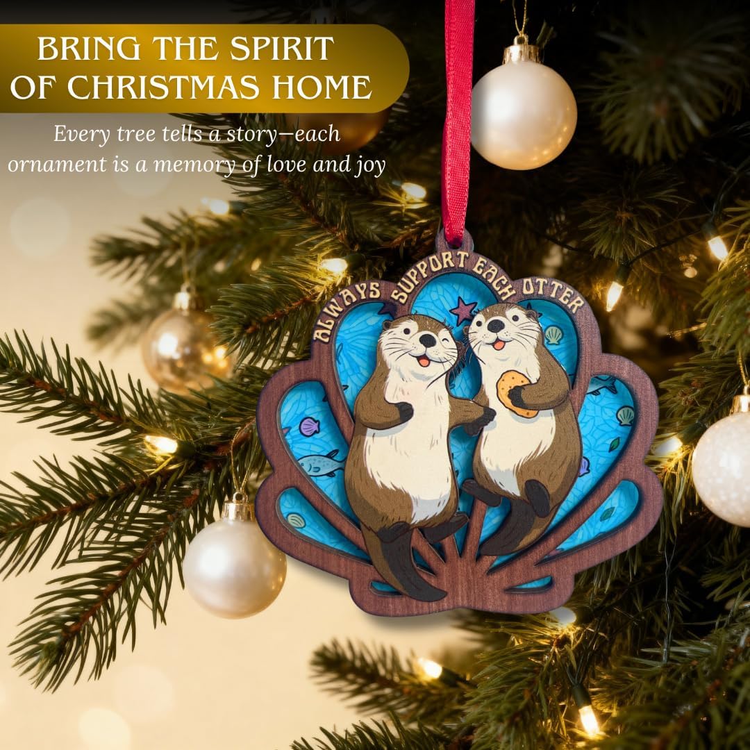 Otter Ornament 2026, Cute Sea Otter Christmas Ornament, Otters Ornaments for Tree, 2 Layer Wood and Acrylic Keepsake, Ocean Animal Decor, for Otters Lover, Sea Life Tree Decoration