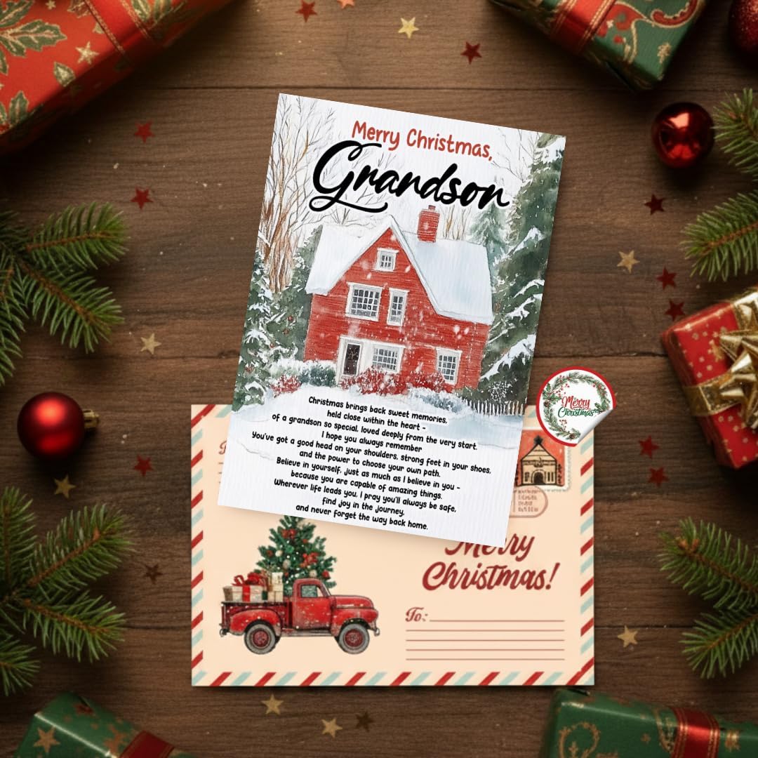 Christmas Card for Grandson with Premium Envelope – Heartfelt Holiday Greeting and Festive Family Keepsake