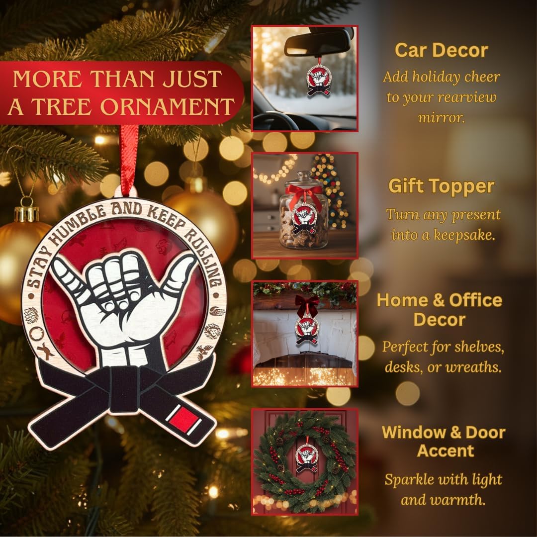 Jiu Jitsu Ornament, Brazilian Jiu Jitsu Christmas Ornaments for Christmas Tree, 3D Wood and Acrylic Martial Arts, Shatterproof Holiday Decorations, Gift for BJJ Players, Instructors, Fighters