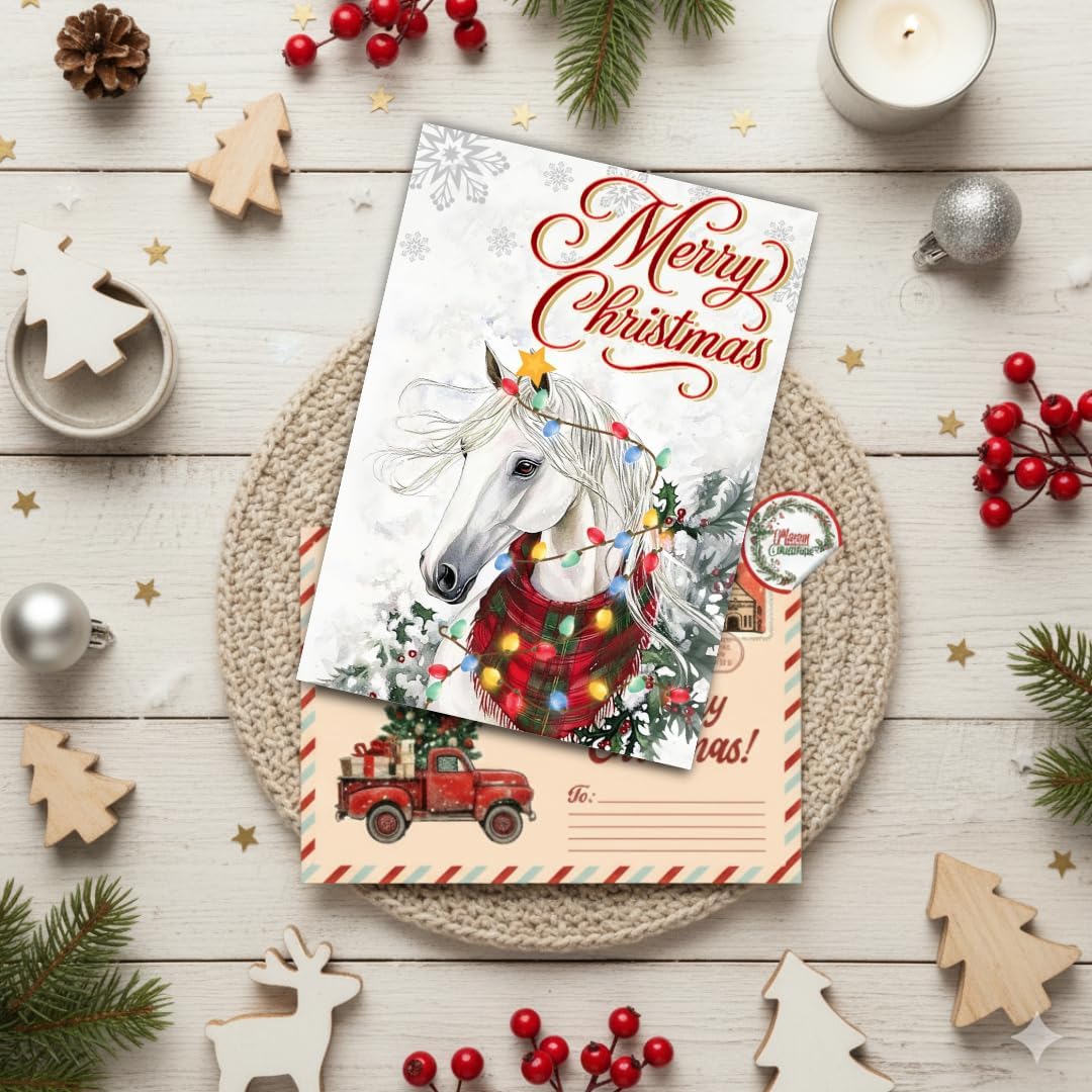 Horse Christmas Cards with Envelopes – Festive Equestrian Holiday Greetings for Family and Friends