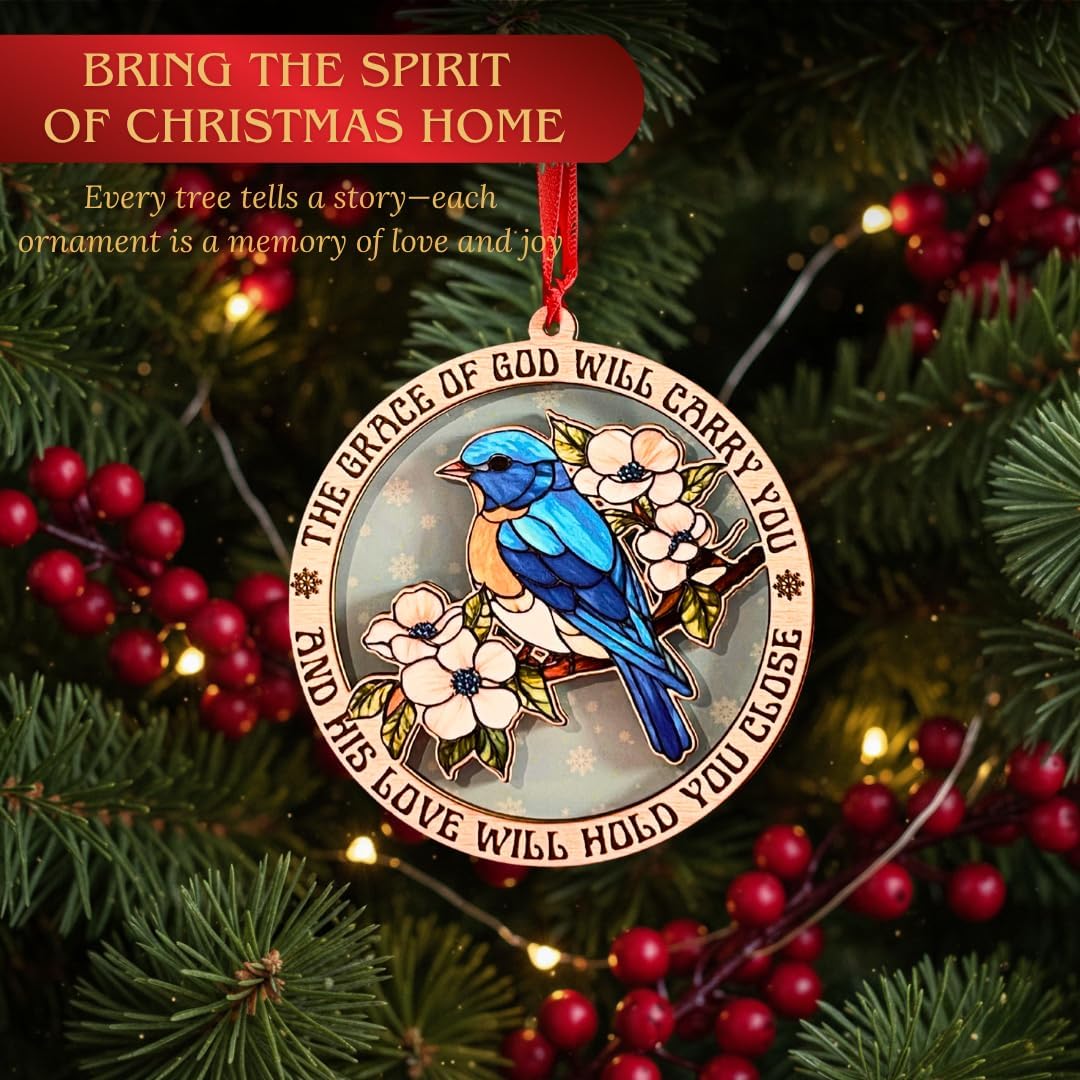 Bluebird Ornament, Spirit Bluebird Christmas Ornament, Bird Tree Decor, Bluebirds Gifts for Women, 2-Layer Wood and Acrylic Keepsake, Bird Ornaments, Home Décor