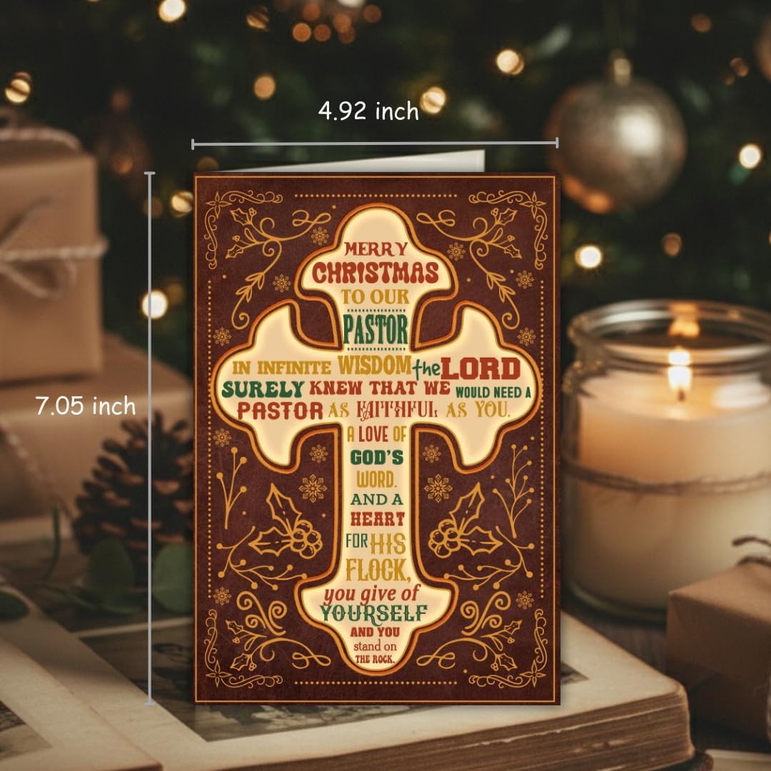 Christmas Appreciation Card for Pastor with Envelope and Seal – Religious Holiday Greeting Featuring a Heartfelt Message