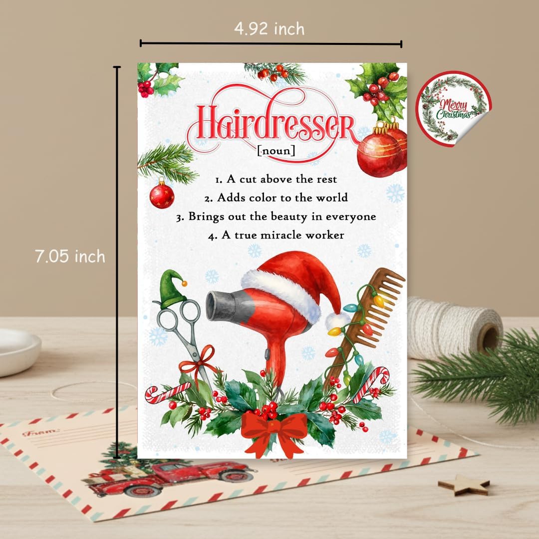 Christmas Card for Hairdresser with Envelope – Festive Holiday Greeting Featuring a Thank You Message
