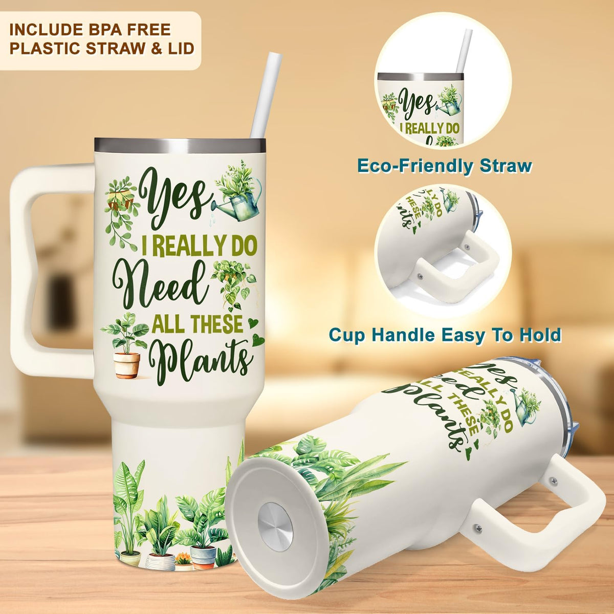 AT2Z GLOBAL Gardening Gifts For Women - Gifts For Gardeners Woman - Christmas, Birthday, Mothers Day Gift For Gardeners, Plant Lady Gift - 40Oz Tumbler With Handle & Straw