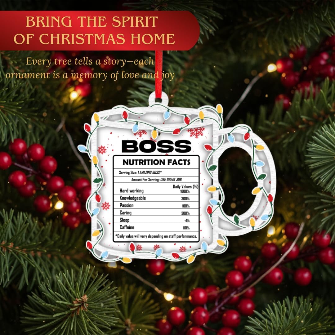 Boss Christmas Ornament, 2 Layer Wood Acrylic Keepsake, Appreciation Gift for Leader, Manager and Coworkers