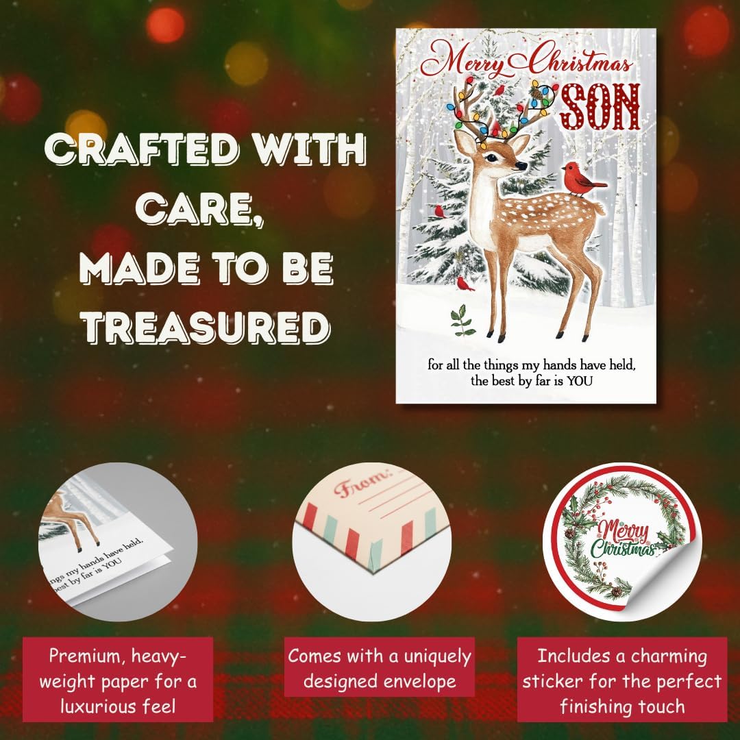 Christmas Card for Son with Premium Envelope – Loving Holiday Message and Heartfelt Family Keepsake