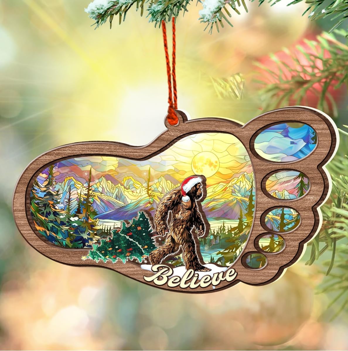 Bigfoot Christmas Ornaments - Bigfoot Ornaments for Christmas Tree - Bigfoot Suncatcher Ornament 2025 - Big Foot Sasquatch Gifts - Bigfoot Gifts for Men, Women, Kids - Bigfoot Christmas Decorations