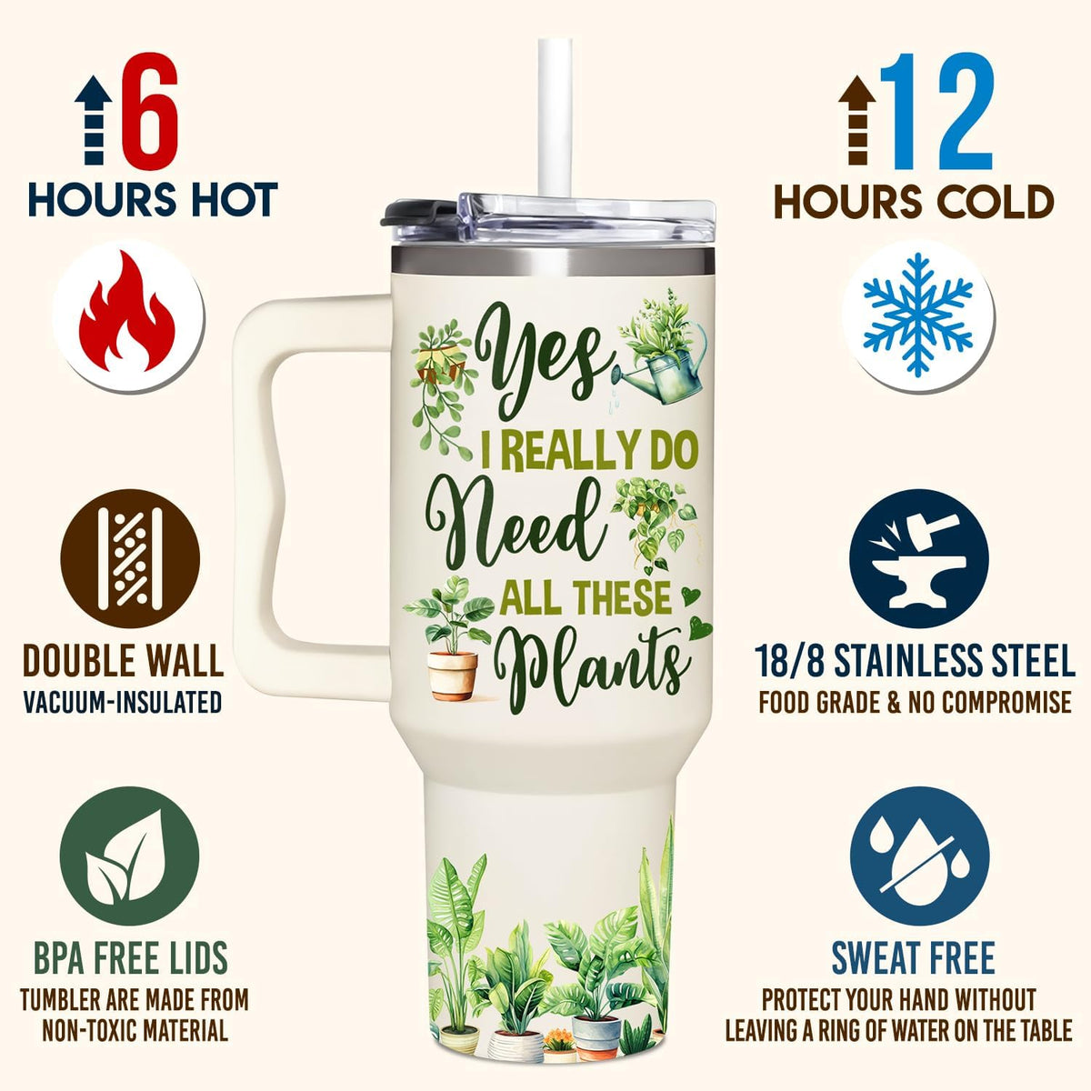 AT2Z GLOBAL Gardening Gifts For Women - Gifts For Gardeners Woman - Christmas, Birthday, Mothers Day Gift For Gardeners, Plant Lady Gift - 40Oz Tumbler With Handle & Straw