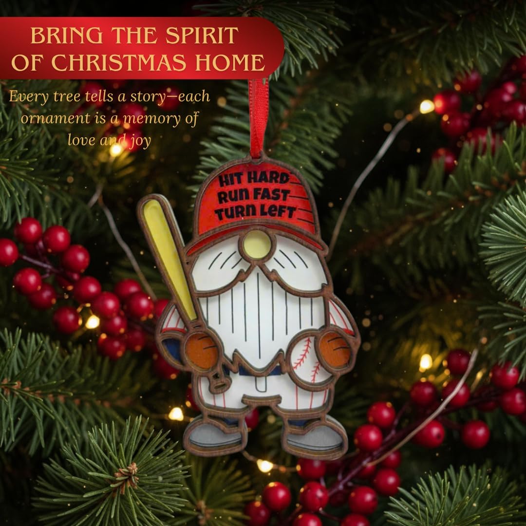 Baseball Ornaments for Christmas Tree, Sport Ornament, 2 Layer Wood and Acrylic for Boy, Girl, Gifts for Baseballs Lovers, Fans, Holiday Party Tree Decoration