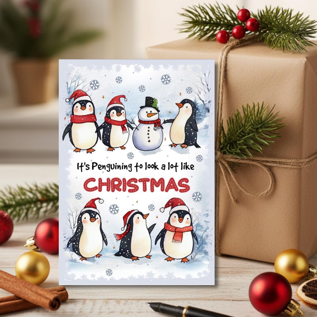 Penguin Christmas Card with Envelope – Cute Festive Holiday Greeting for Family and Friends