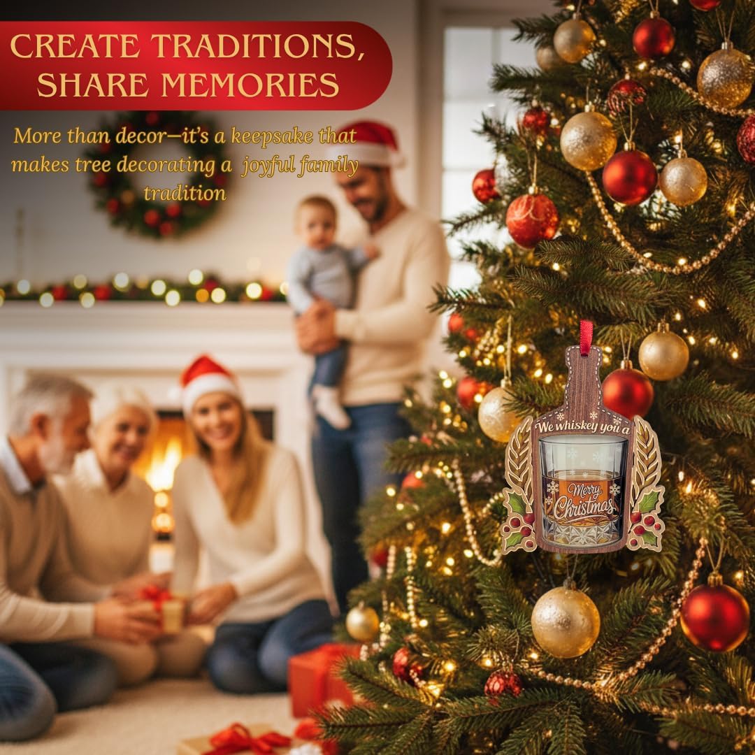 Whiskey Ornament, Shatterproof Wood and Acrylic Whiskey Ornaments for Christmas Tree, Christmas Tree Decorations, Unique Bourbon Lover Gifts for Men, Dad, Husband, Friends