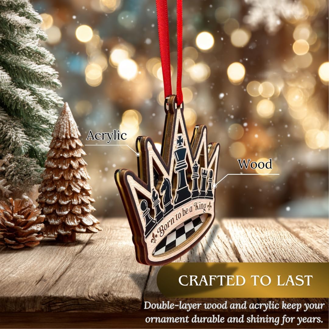 Chess Ornament, Chess Ornaments for Christmas Tree Wood and Acrylic, Chessboard Christmas Tree Decorations, Great Gift for Board Game Players, Teachers, Sport Clubs and Fans