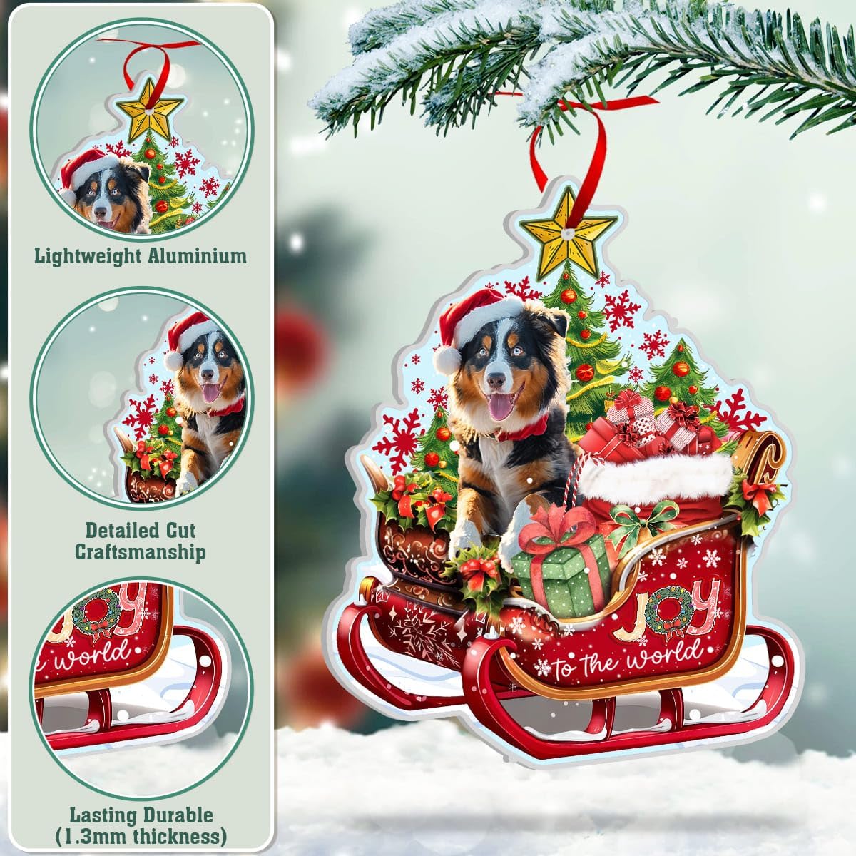 Aluminum Australian Shepherd Dog Ornament for Christmas Tree - Christmas Decor 2024 - Lovers' Gift