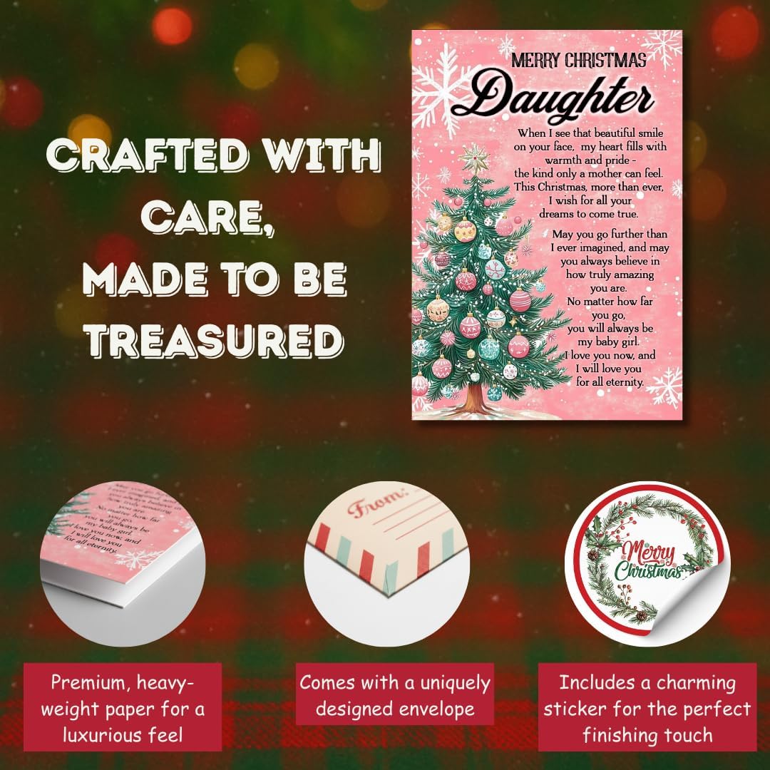 Christmas Card for Daughter with Premium Envelope – Loving Holiday Message and Heartfelt Family Keepsake