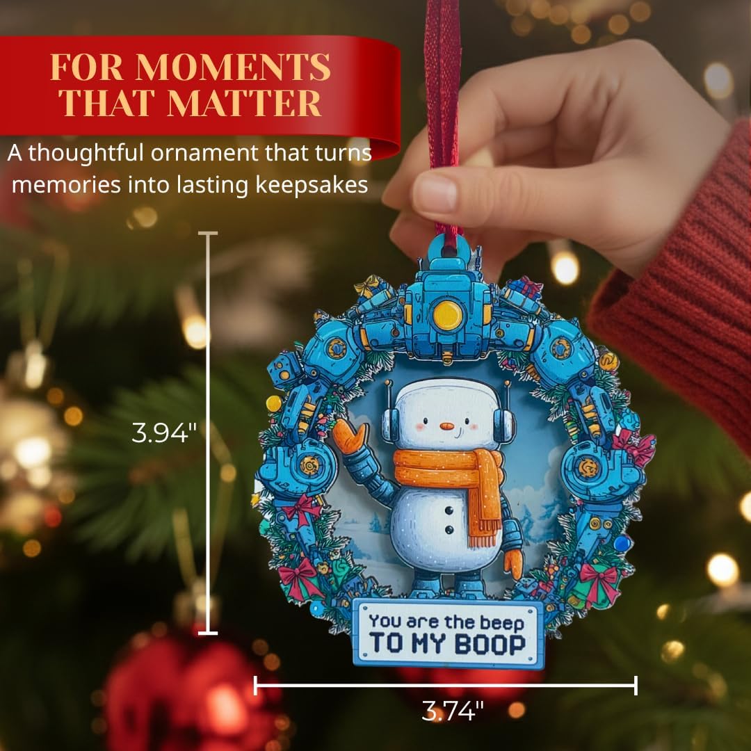 Robot Ornament, Funny Christmas Robot Ornaments, 3D Double Layer Wood Acrylic Tech Holiday Decor for Christmas Tree, Gift for Nerdy Couples and Robotics Enthusiasts