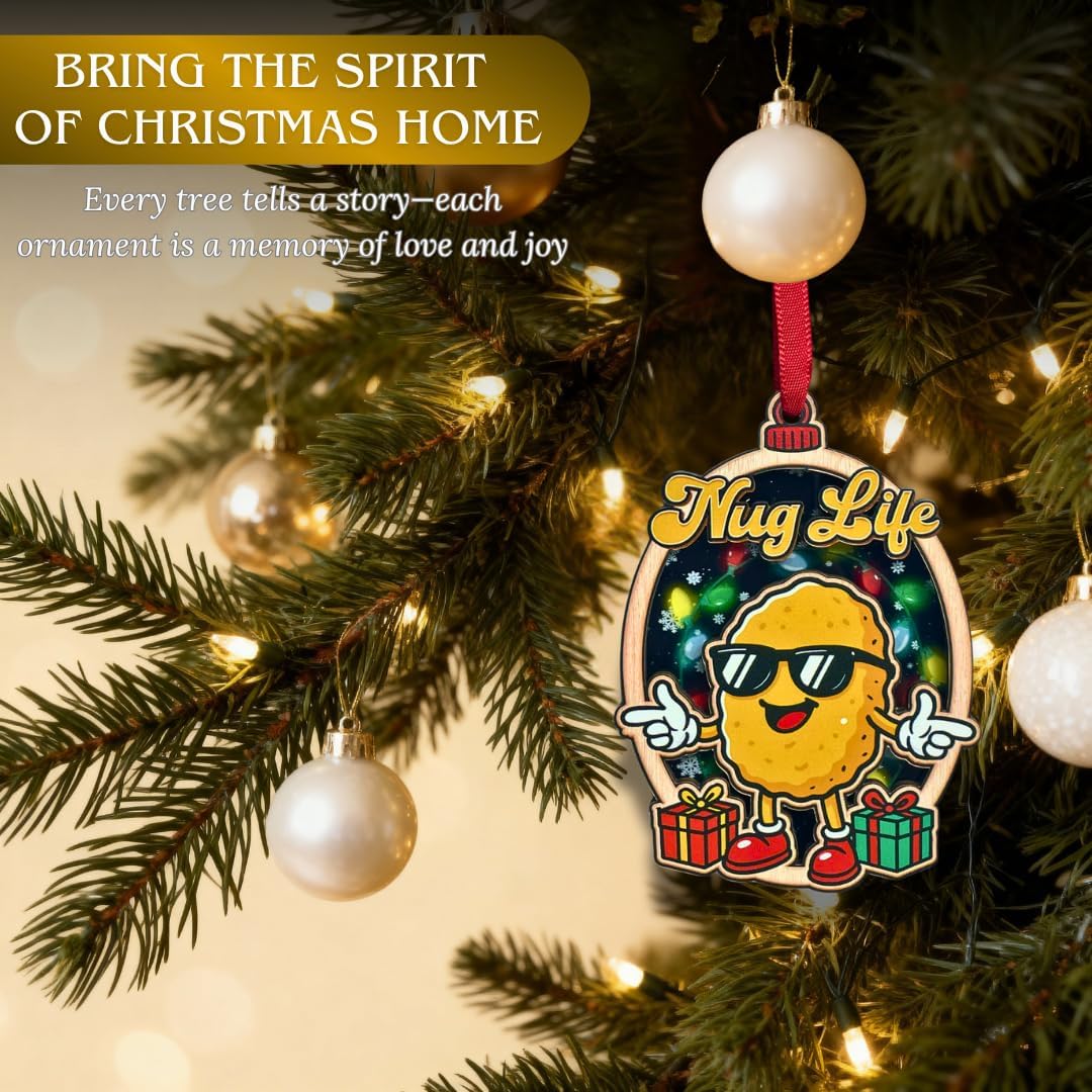 Chicken Nugget Christmas Ornament, Funny Nugget Christmas Ornaments for Foodies, Shatterproof 3D Wood & Acrylic Design for Holiday Xmas Tree Decorations, Gag Gift for Friends and Teens