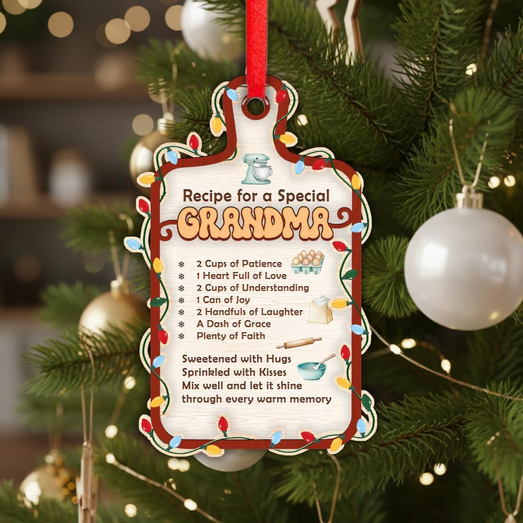 Grandma Christmas Ornament 2026, 2 Layer Wood Acrylic Keepsake, Heartfelt Gift from Grandchildren and Family