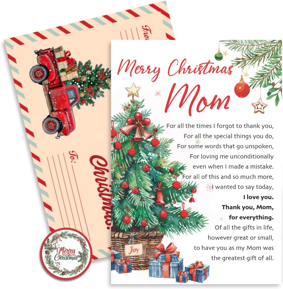 Christmas Card for Mom from Her Children – Holiday Greeting with Envelope and Seal