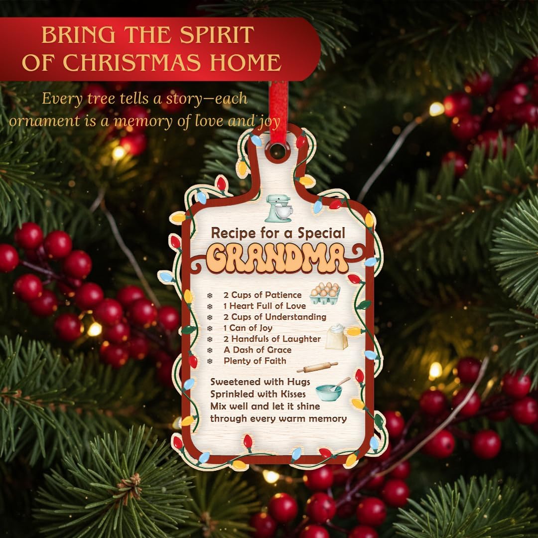 Grandma Christmas Ornament 2026, 2 Layer Wood Acrylic Keepsake, Heartfelt Gift from Grandchildren and Family