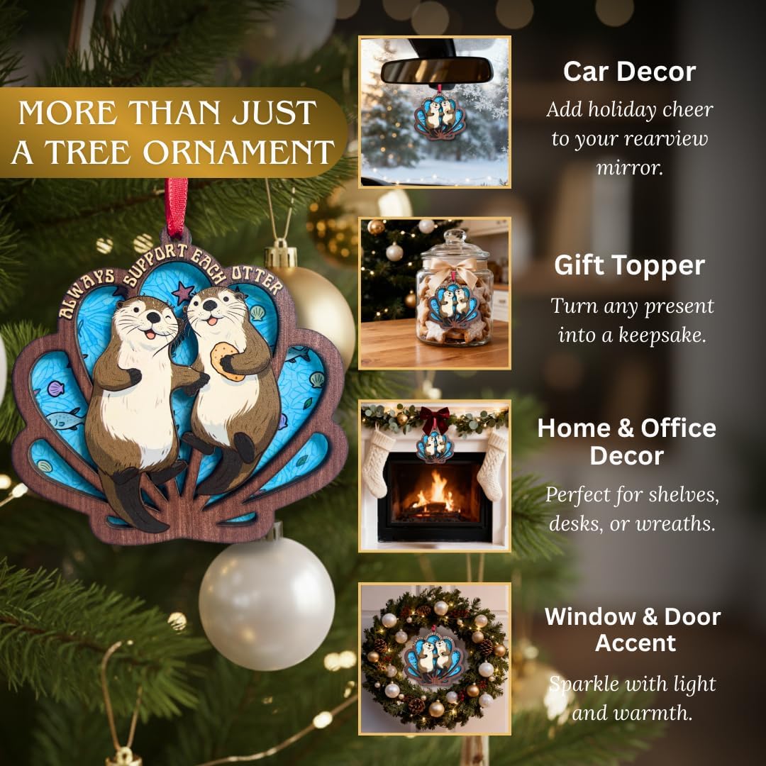 Otter Ornament 2026, Cute Sea Otter Christmas Ornament, Otters Ornaments for Tree, 2 Layer Wood and Acrylic Keepsake, Ocean Animal Decor, for Otters Lover, Sea Life Tree Decoration