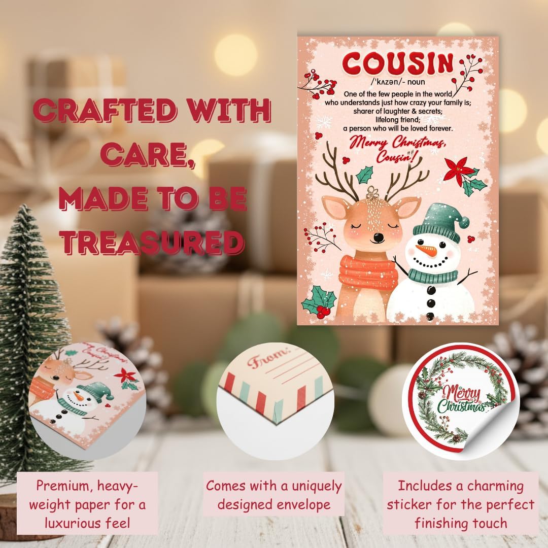 Christmas Card for Cousin with Envelope – Heartfelt Holiday Greeting and Thoughtful Family Keepsake