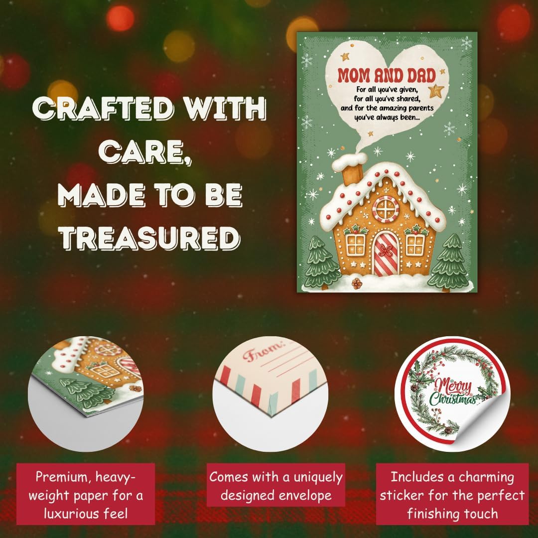 Christmas Card for Parents with Premium Envelope – Festive Mom and Dad Holiday Greeting Keepsake