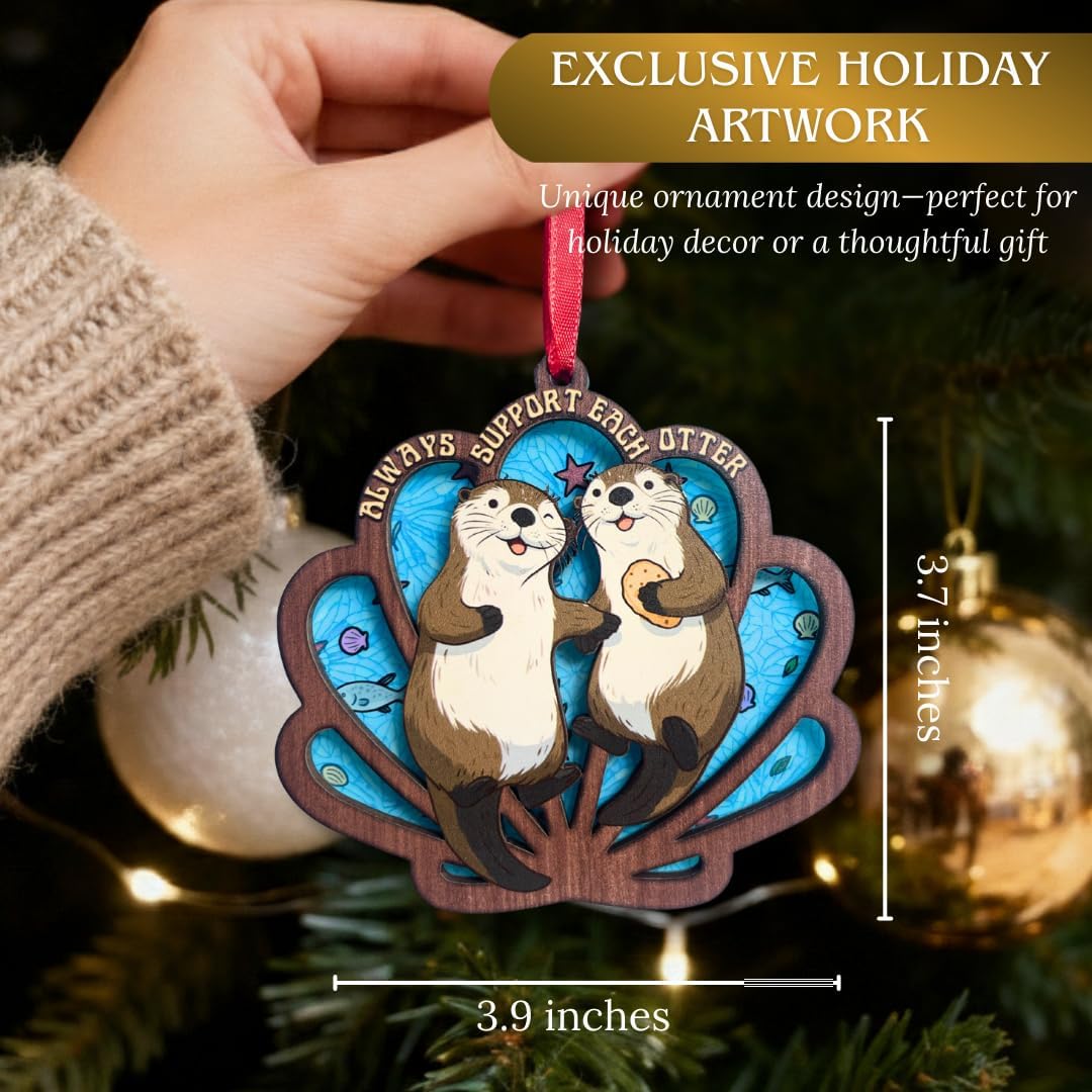 Otter Ornament 2026, Cute Sea Otter Christmas Ornament, Otters Ornaments for Tree, 2 Layer Wood and Acrylic Keepsake, Ocean Animal Decor, for Otters Lover, Sea Life Tree Decoration