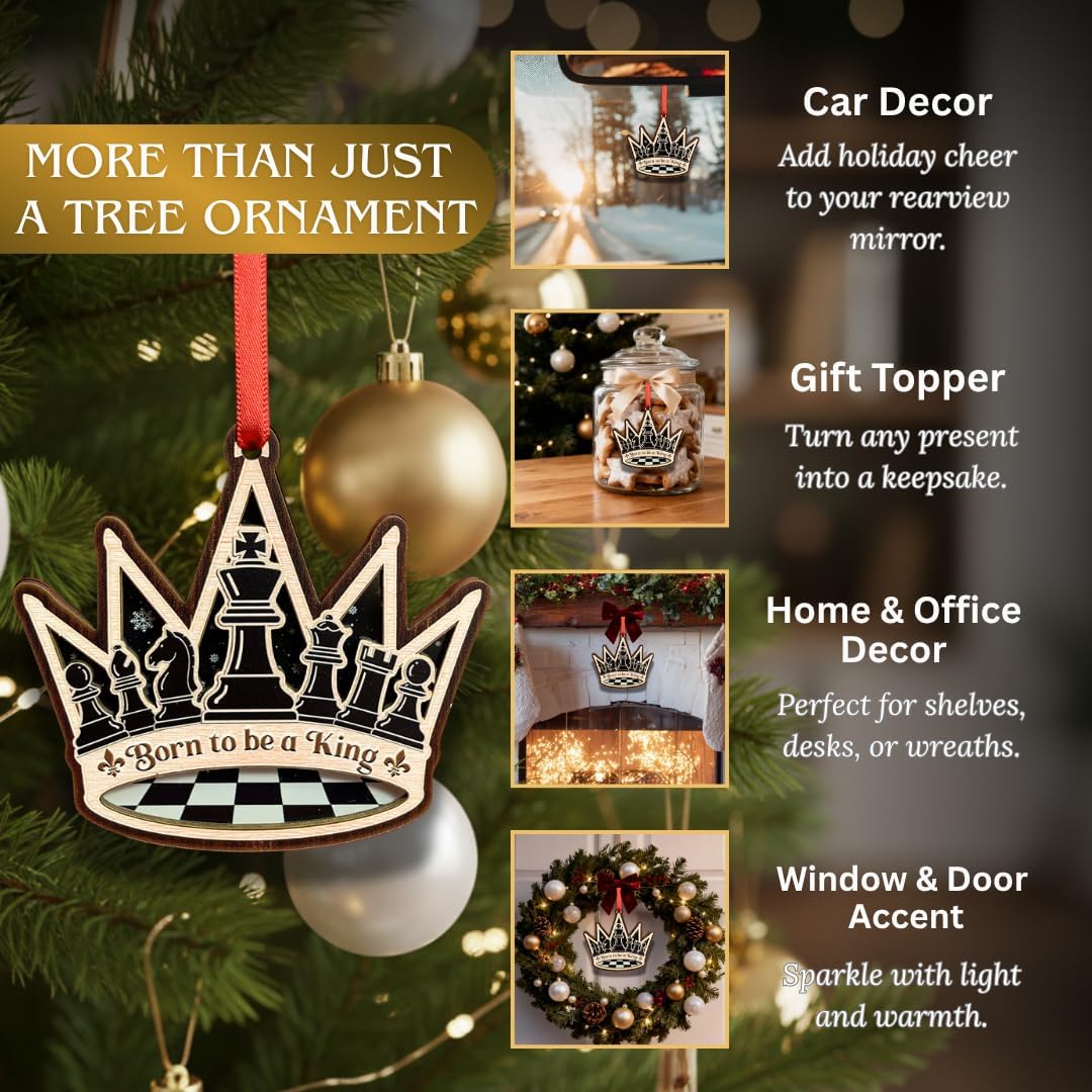 Chess Ornament, Chess Ornaments for Christmas Tree Wood and Acrylic, Chessboard Christmas Tree Decorations, Great Gift for Board Game Players, Teachers, Sport Clubs and Fans