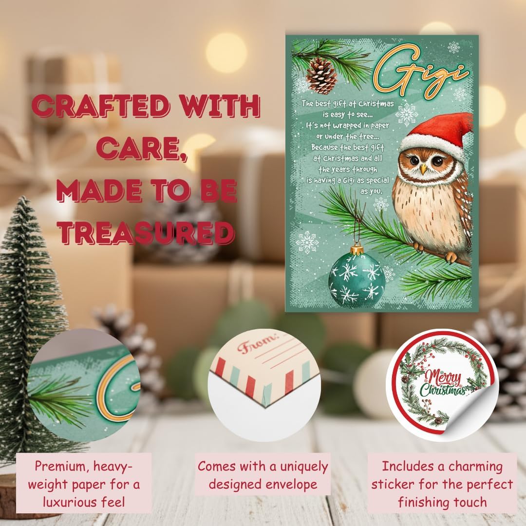 Christmas Card for Gigi with Envelope – Cute Grandma Keepsake Featuring a Heartfelt Holiday Message