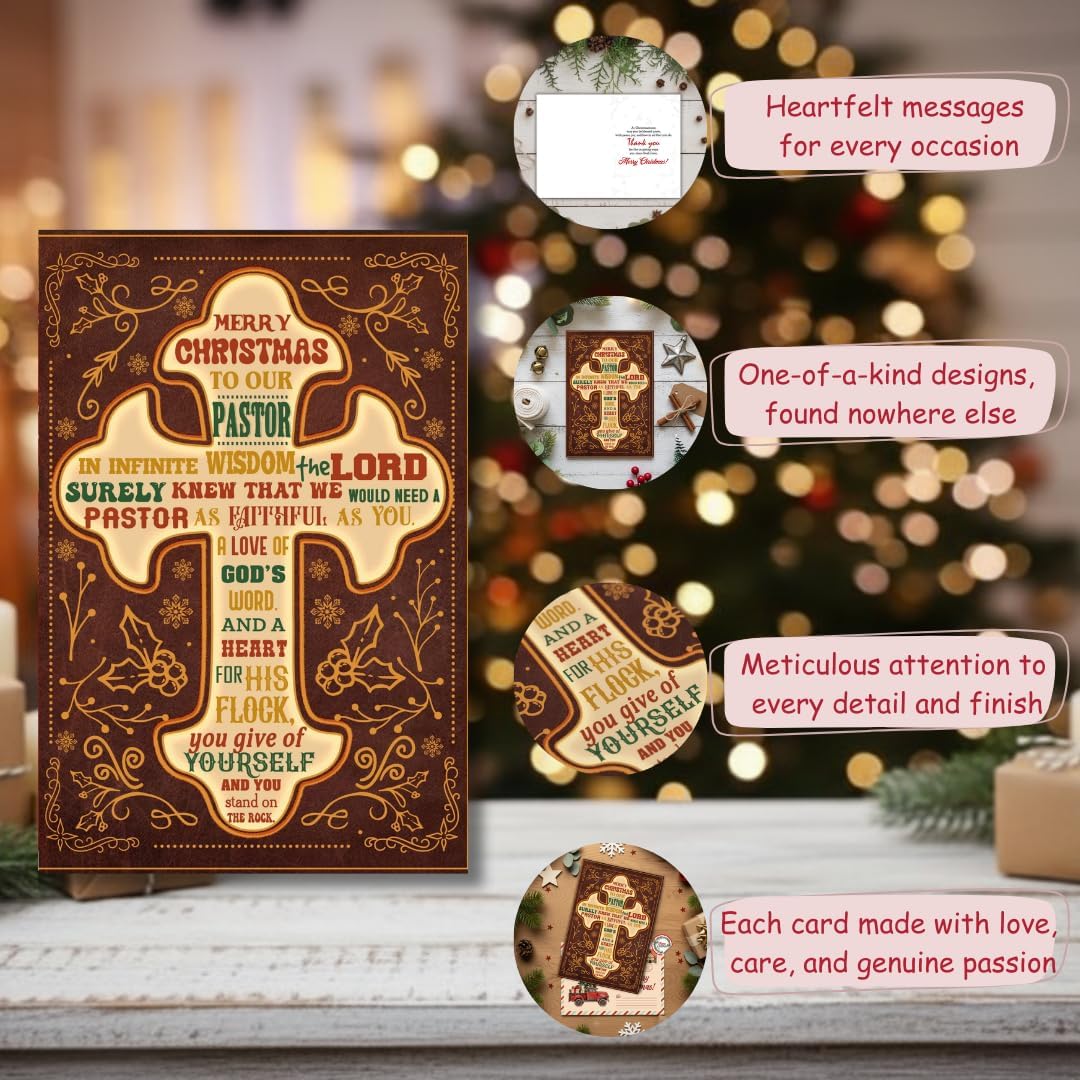 Christmas Appreciation Card for Pastor with Envelope and Seal – Religious Holiday Greeting Featuring a Heartfelt Message