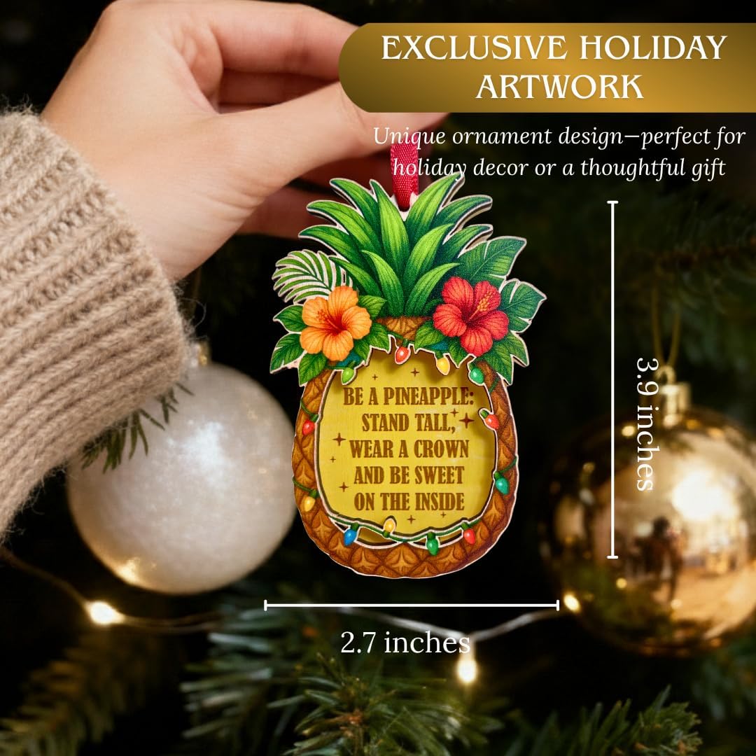 Pineapple Christmas Ornament, Tropical Fruit Tree Decor, 2 Layer Wood & Acrylic Keepsake Gift for Pineapple Lovers