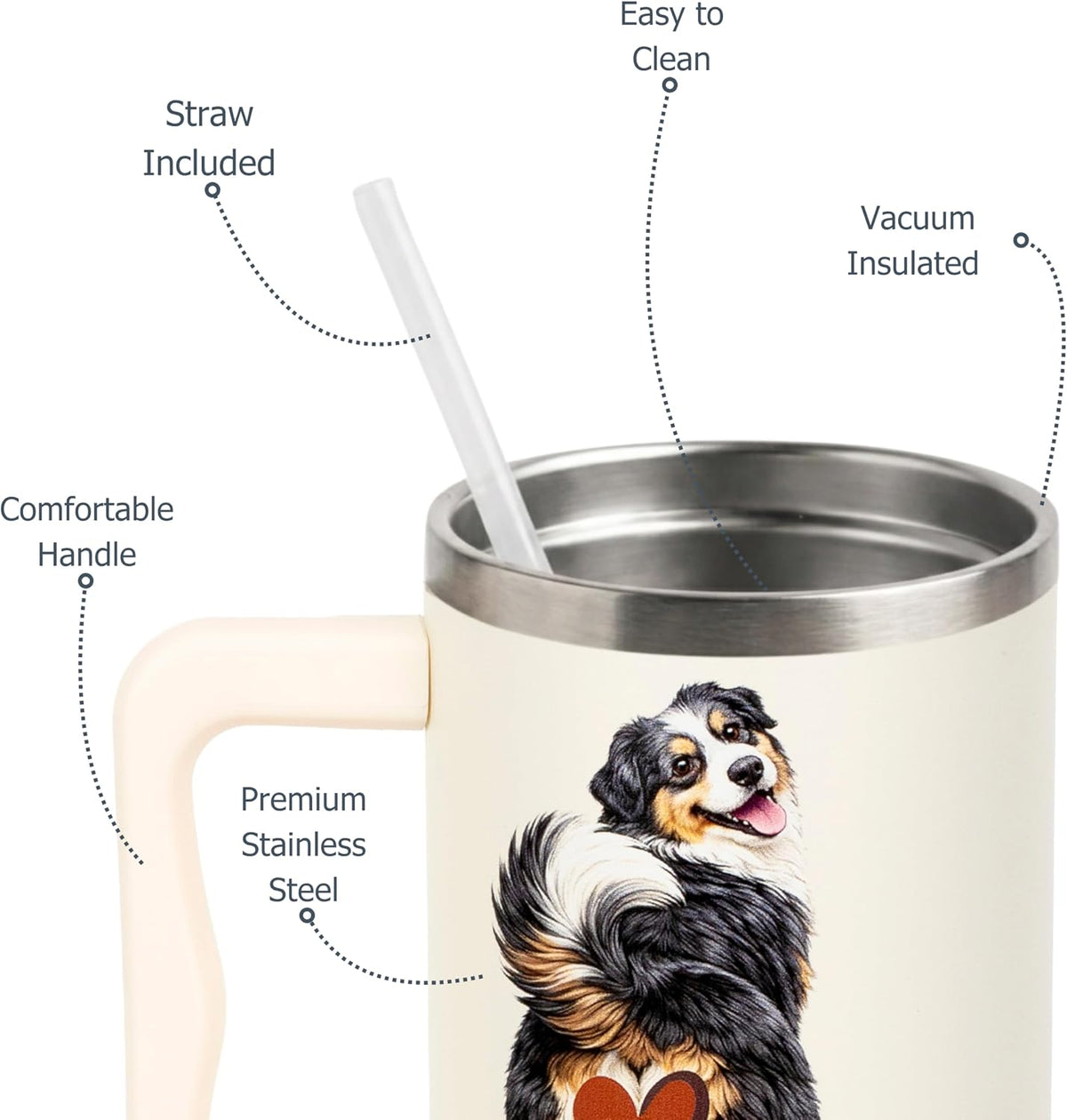 AT2Z GLOBAL Australian Shepherd Gifts, Aussie Mom Gifts, Australian Shepherd Gift for Women, Aussie Dog Birthday Gift, Funny Dog Mom Cup for Birthday, 40oz Tumbler with Handle and Straw