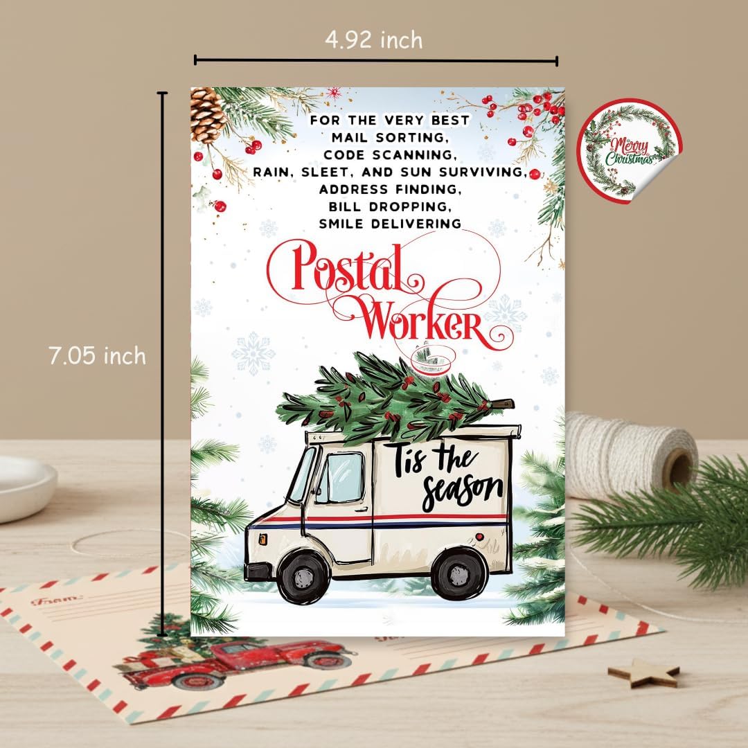 Christmas Card for Mail Carrier with Envelope – Festive Holiday Greeting Featuring a Thank You Message