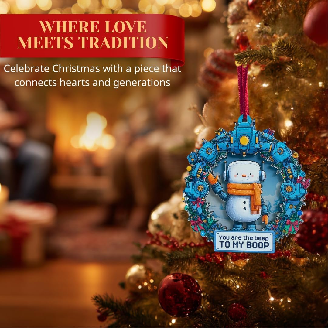 Robot Ornament, Funny Christmas Robot Ornaments, 3D Double Layer Wood Acrylic Tech Holiday Decor for Christmas Tree, Gift for Nerdy Couples and Robotics Enthusiasts
