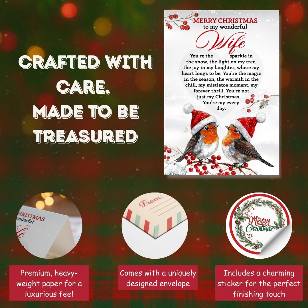 Christmas Card for Wife from Husband – Heartfelt Romantic Holiday Message with Premium Envelope