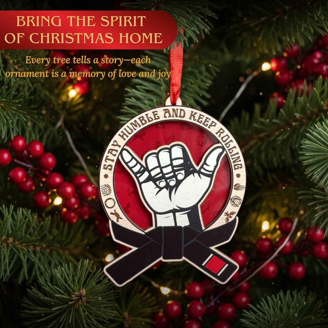 Jiu Jitsu Ornament, Brazilian Jiu Jitsu Christmas Ornaments for Christmas Tree, 3D Wood and Acrylic Martial Arts, Shatterproof Holiday Decorations, Gift for BJJ Players, Instructors, Fighters