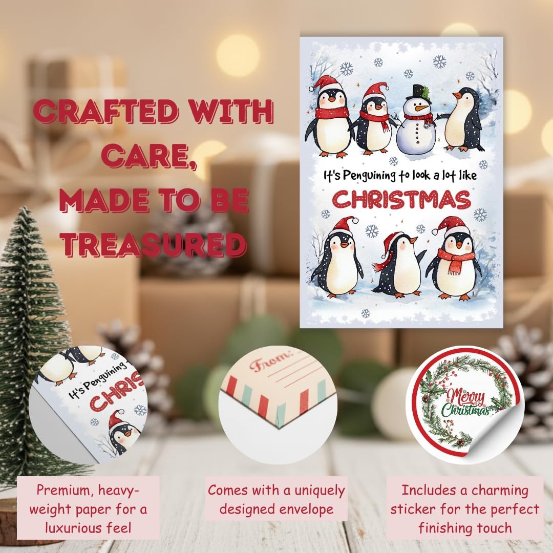 Penguin Christmas Card with Envelope – Cute Festive Holiday Greeting for Family and Friends