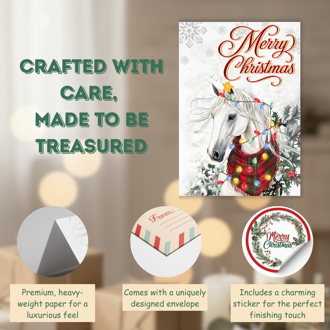 Horse Christmas Cards with Envelopes – Festive Equestrian Holiday Greetings for Family and Friends