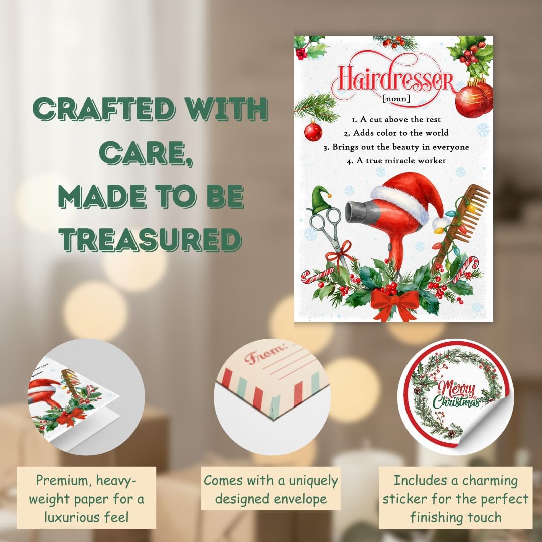 Christmas Card for Hairdresser with Envelope – Festive Holiday Greeting Featuring a Thank You Message