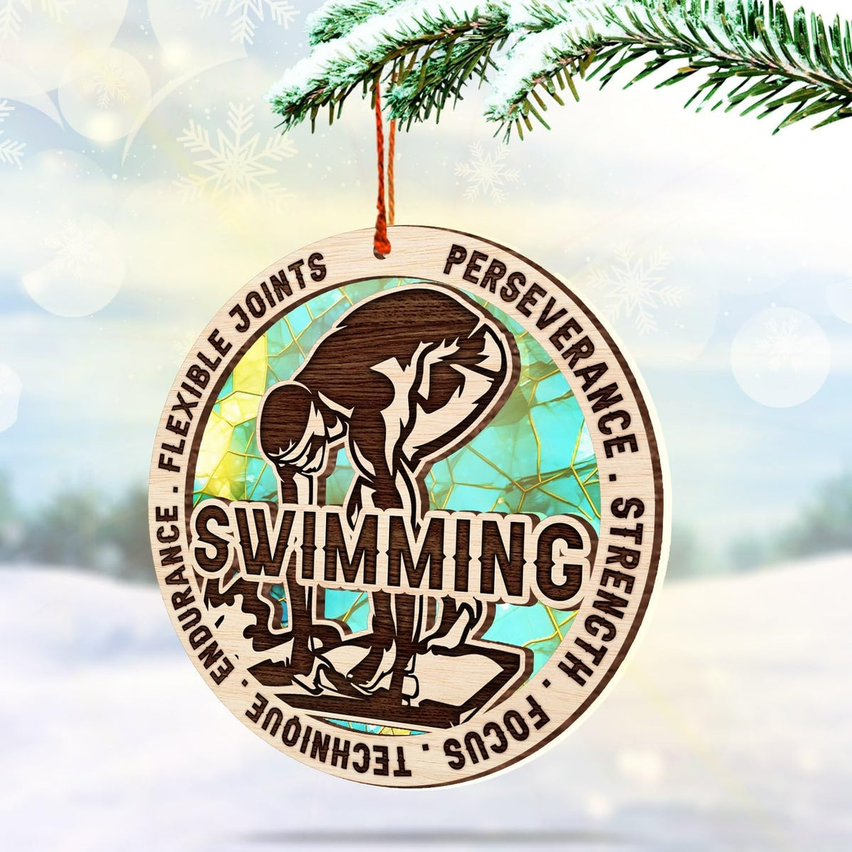 Swimming Christmas Ornament, Swimmer Tree Decor, Suncatcher Keepsake Gift for Swim Lovers, Coaches and Athletes