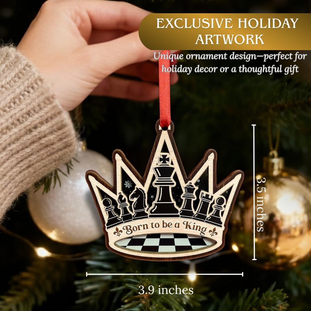 Chess Ornament, Chess Ornaments for Christmas Tree Wood and Acrylic, Chessboard Christmas Tree Decorations, Great Gift for Board Game Players, Teachers, Sport Clubs and Fans