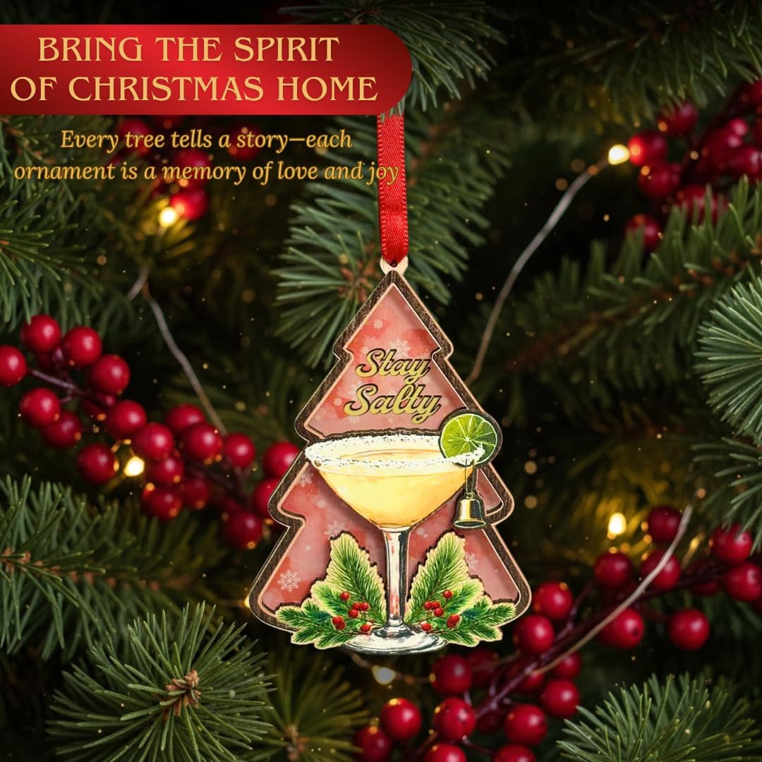 Margarita Ornament, Shatterproof 3D Wood and Acrylic Margarita Ornaments for Christmas Tree, Holiday Tree and Bar Cart Decor, Gift for Cocktail Lovers and Adults