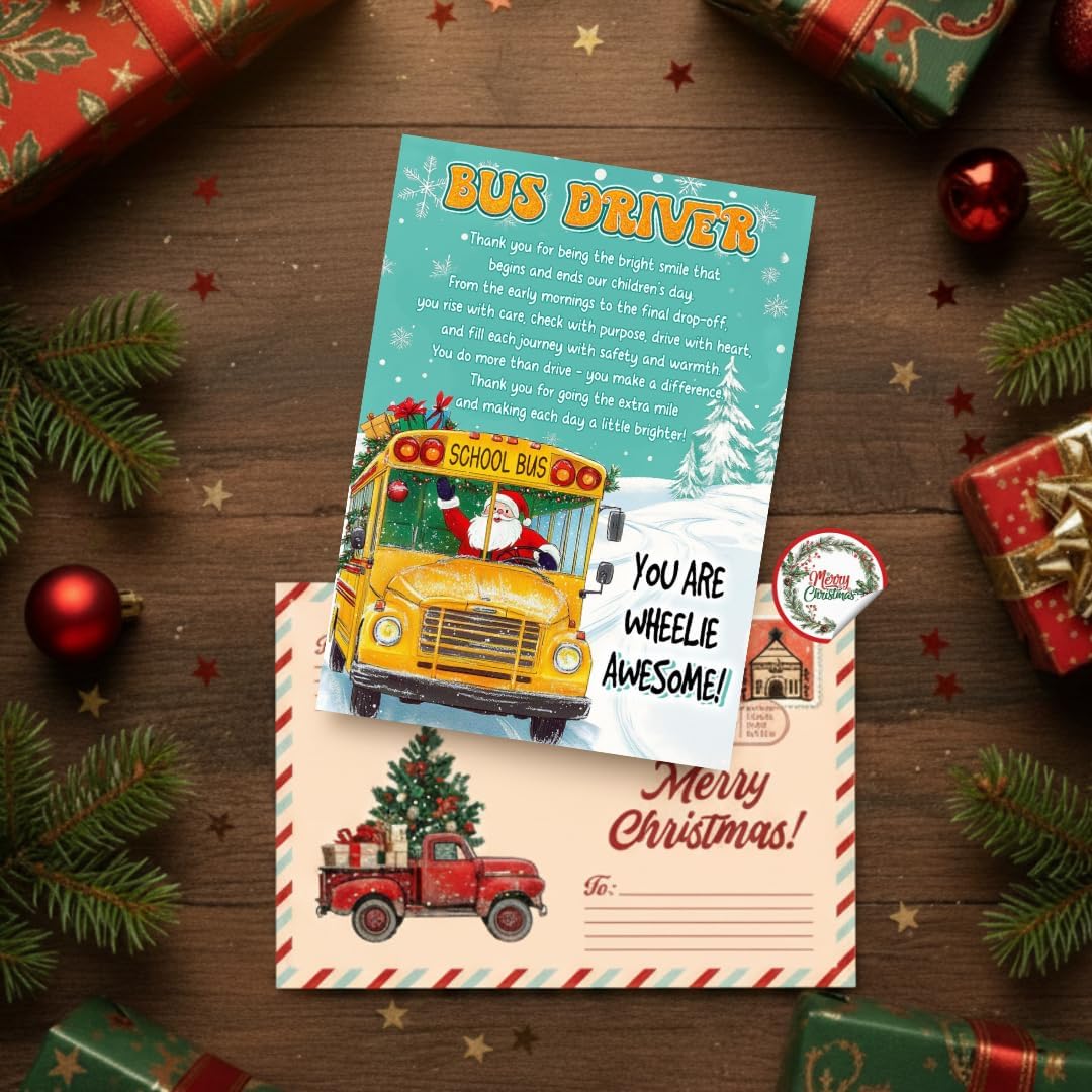 Christmas Card for Bus Driver with Envelope – Festive Holiday Greeting and Heartfelt Thank You Message
