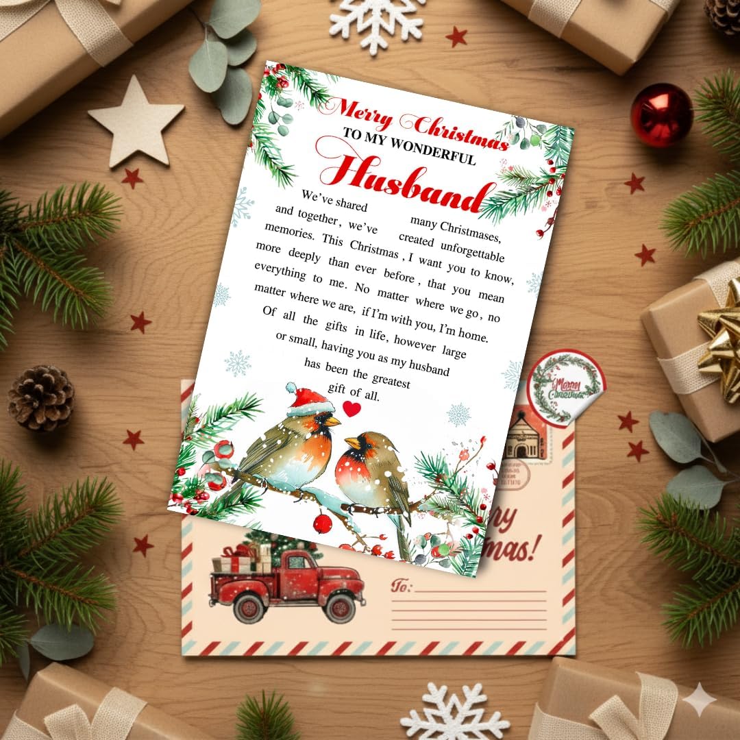Romantic Christmas Card for Husband from Wife – Holiday Love Greeting with Envelope and Seal