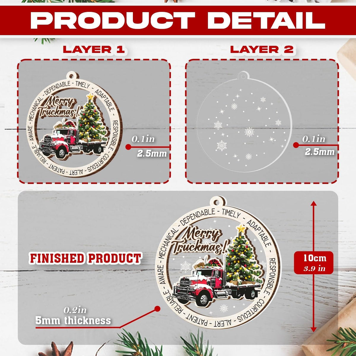 Semi Truck Christmas Ornament - Truck Ornaments for Christmas Tree - Red Truck Ornament 2024 - Truck Driver Gifts
