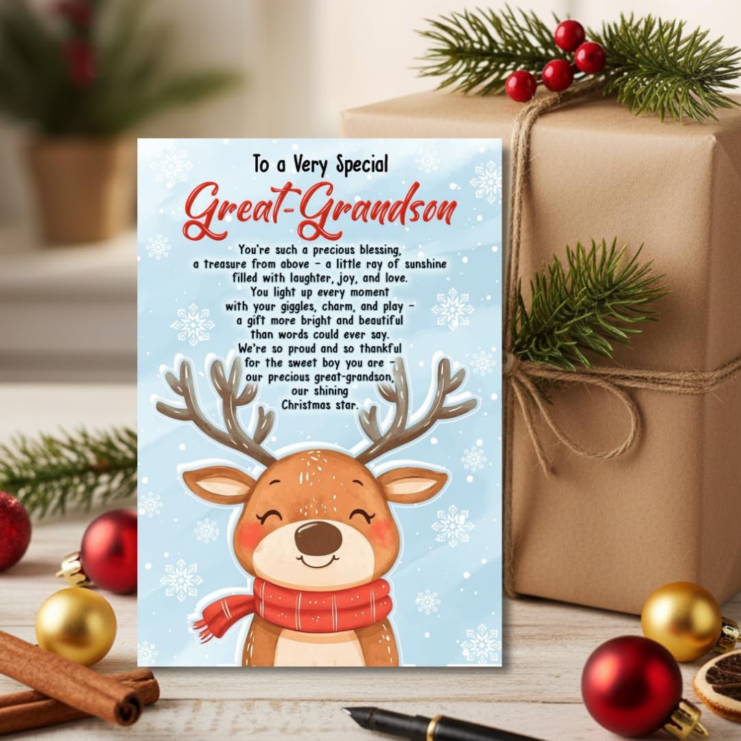 Christmas Card for Great-Grandson with Envelope – Heartfelt Holiday Greeting and Festive Keepsake Design