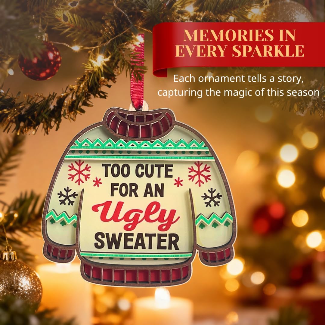 Ugly Sweater Ornaments, Ugly Sweater Ornament Wood Acrylic, Cute Sweater Christmas Ornament for Holiday Tree Decorations, Perfect Gag Gift and Fun Gift for Friends' Christmas Tree