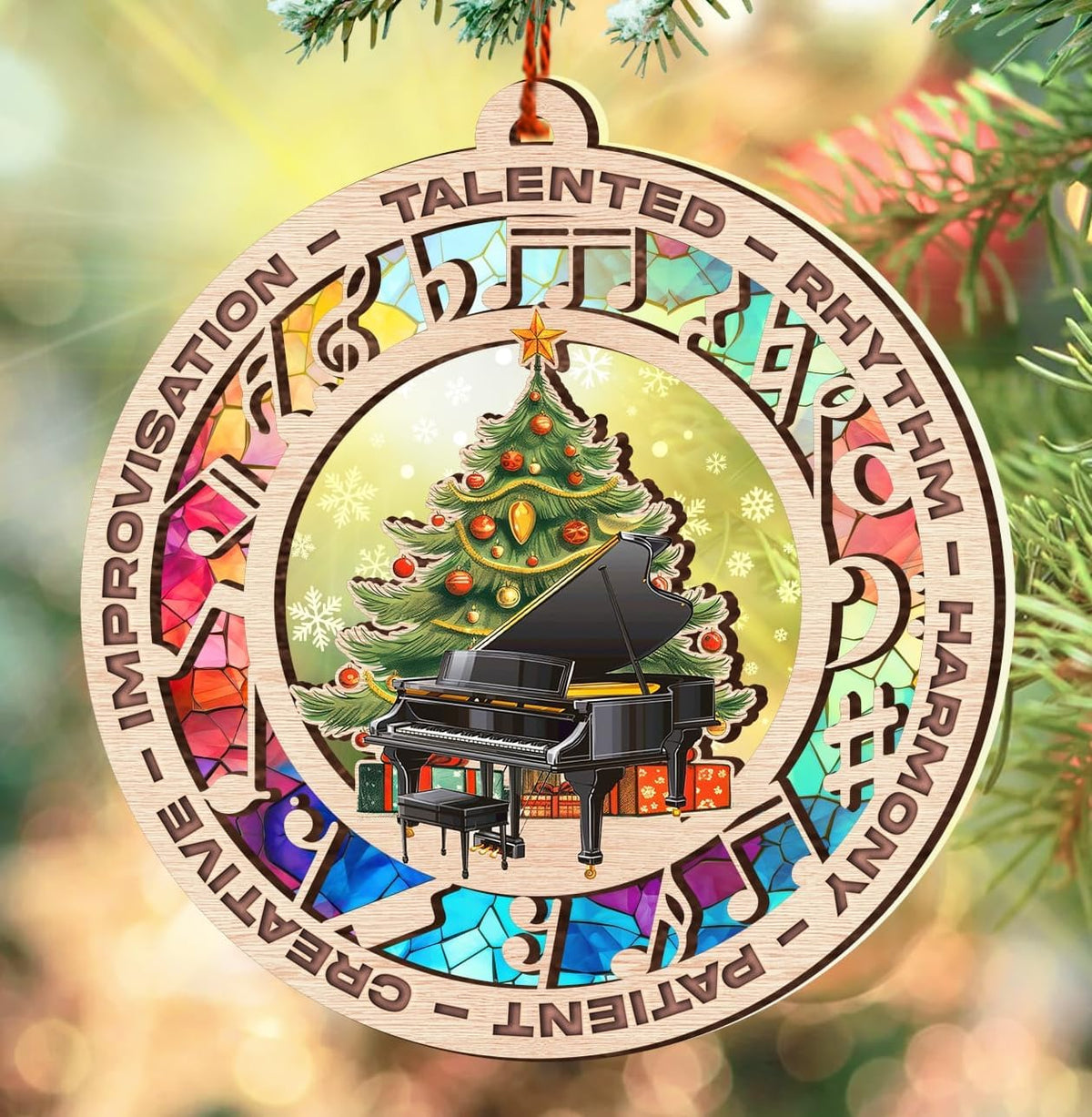 Piano Christmas Ornament, Music Suncatcher Tree Decoration, Elegant Keepsake Gift for Piano Players and Music Lovers