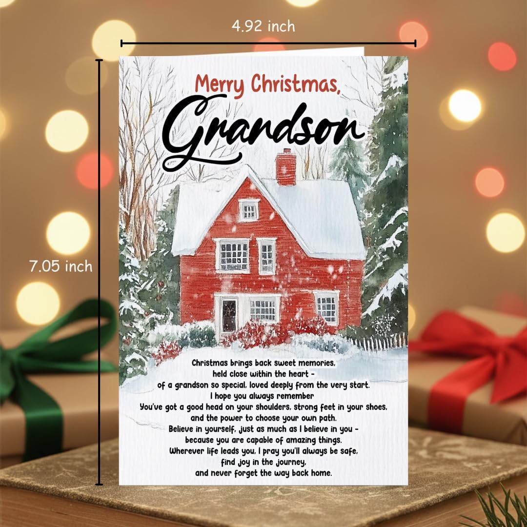 Christmas Card for Grandson with Premium Envelope – Heartfelt Holiday Greeting and Festive Family Keepsake