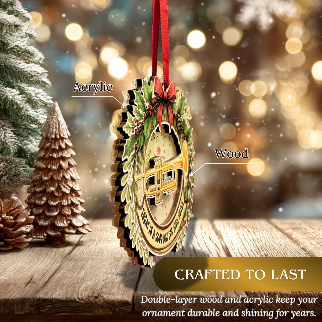 Trumpet Ornament, Trumpet Ornaments for Christmas Tree Wood and Acrylic, Music Christmas Ornaments, Musical Instrument Holiday Decorations, Gifts for Trumpet Players, Band and Music Lovers